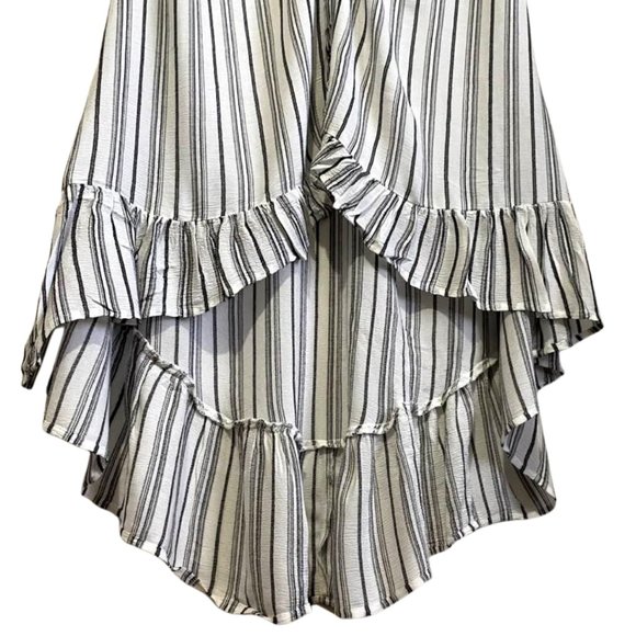 Saltwater Luxe Button Tie Striped Midi High Low Ruffle Hem Dress - Picture 5 of 16